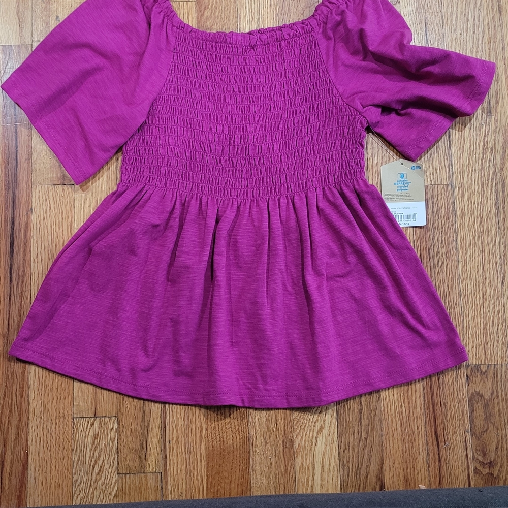 Girls' Smocked Peasant Top - Magenta